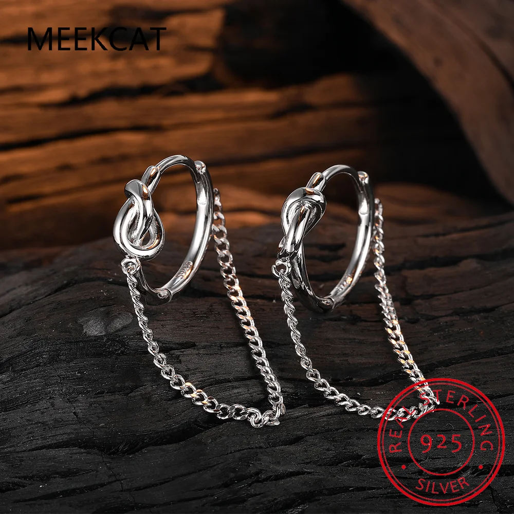 925 Sterling Silver Rope Knot Tassel Hoop Earrings Chain Tie A Knot Design Earrings for Women 925 Stylish Jewelry Gift