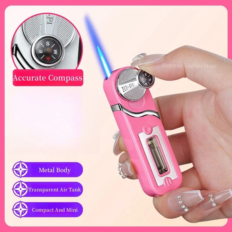 Creative Rocker Straight-Through Lighter Multi-Functional Compass Transparent Transom Cigarette Lighter Outdoor Portable Tool