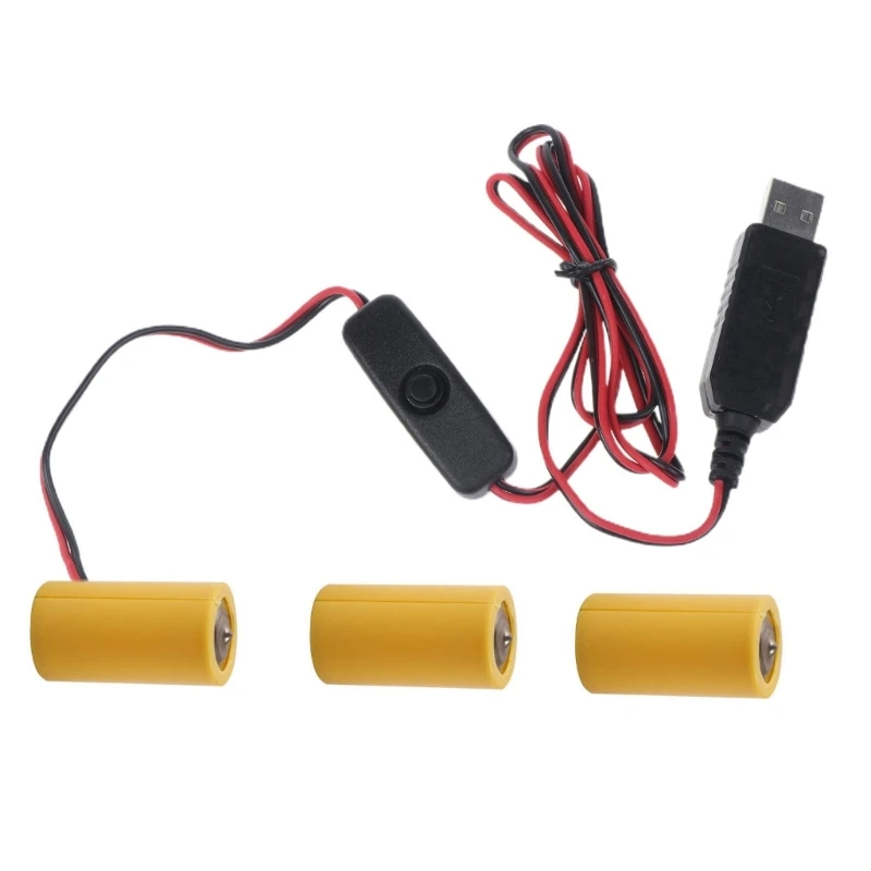 USB 5V2A to LR14 C Battery Power Switches Cord Replace 3x LR14 C Batteries