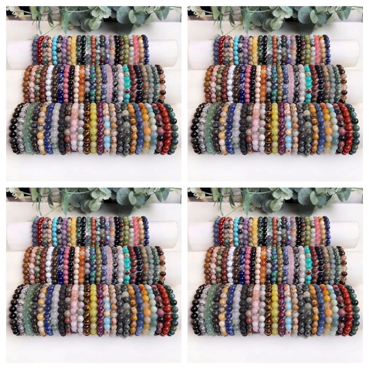 Natural Stone Beaded Bracelet 6 8 10mm Amazonite Agate Charm Crystal Wholesale Jewelry Charm Beaded Bracelet