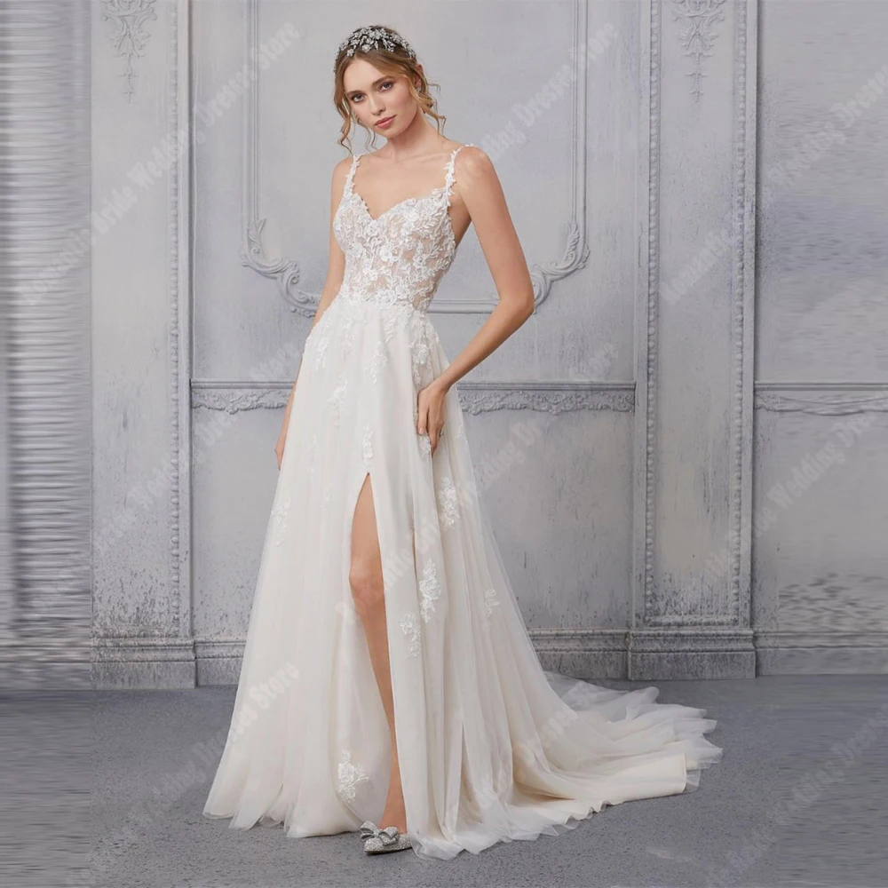 

Sweetheart Collar A-Line Women Wedding Dresses Elegant Tulle Bridal Gowns Mopping Length Banquet Vestidos De Novias Customized