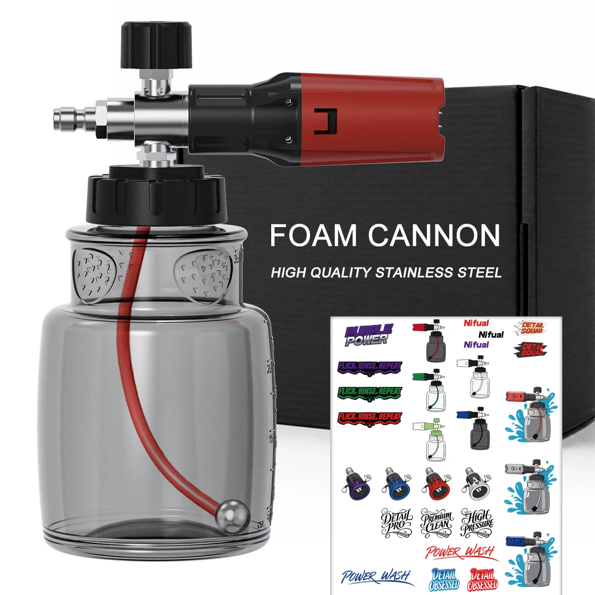 Pressure Washer Foam Cannon PRO 304 Stainless Steel Body Low-Position Liquid-Absorbing Ball Foam Car Wash Gun 1/4''Quick Connect