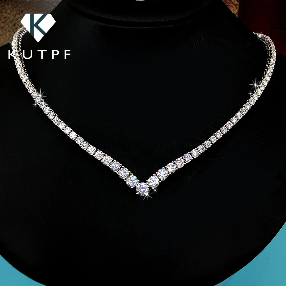 

Luxury V-shaped All Moissanite Diamond Tennis Necklace with Gra for Women 925 Sterling Silver Choker Bride Collarbone Necklaces