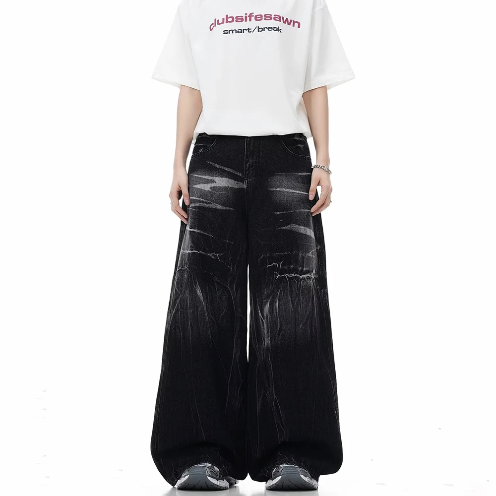 男性ジーンズ雷グラフィックデザインカジュアルパンツ春ストリートファッション原宿アメリカンヒップホップレトロワイドレッグパンツ 2025 新