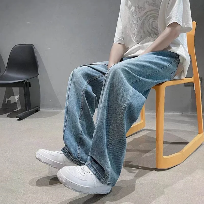 

Loose Straight Leg Men's Jeans High Street Style Spring Autumn Wide Leg Pants Retro American Denim Trousers Youth Fashion