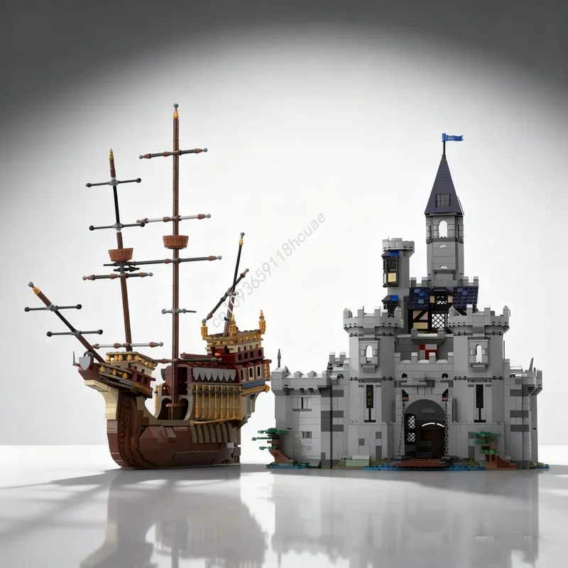 

3712 деталей MOC: Средневековый корабль и замок — конструктор, архитектурные игрушки, креативная идея, рождественский подарок, кирпичики для детей