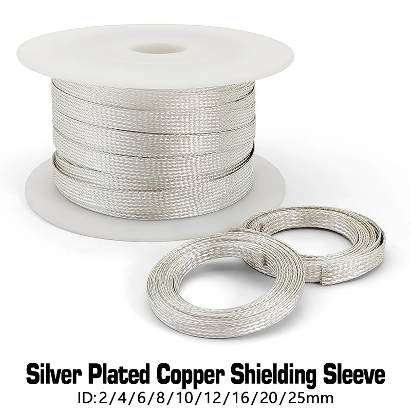 Silver Plated Copper Shielding Sleeve 2 4 12 10 Telescopic Braided Net Anti-Interference Wire Electromagnetic Wave Proof Sleeves