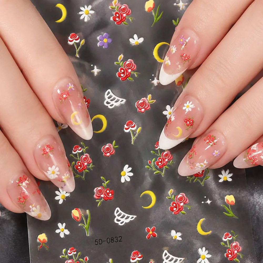 1Pc Natural Floral Elements Blend Flower Nail Sticker Flexible Finish Surface Flower Nail Decal Special Style Flower Nail Slider