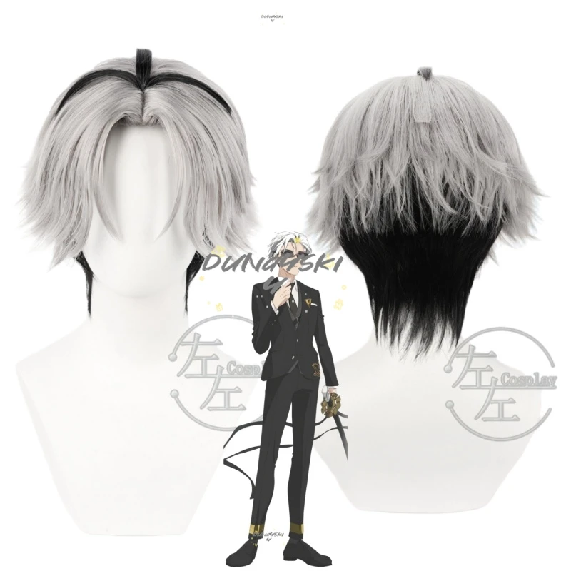 Peluca de cosplay de anime Kangetsu Tocho, estilo corto en blanco y negro, agentes de las cuatro estaciones, baile de primavera, para cosplay, evento de Halloween