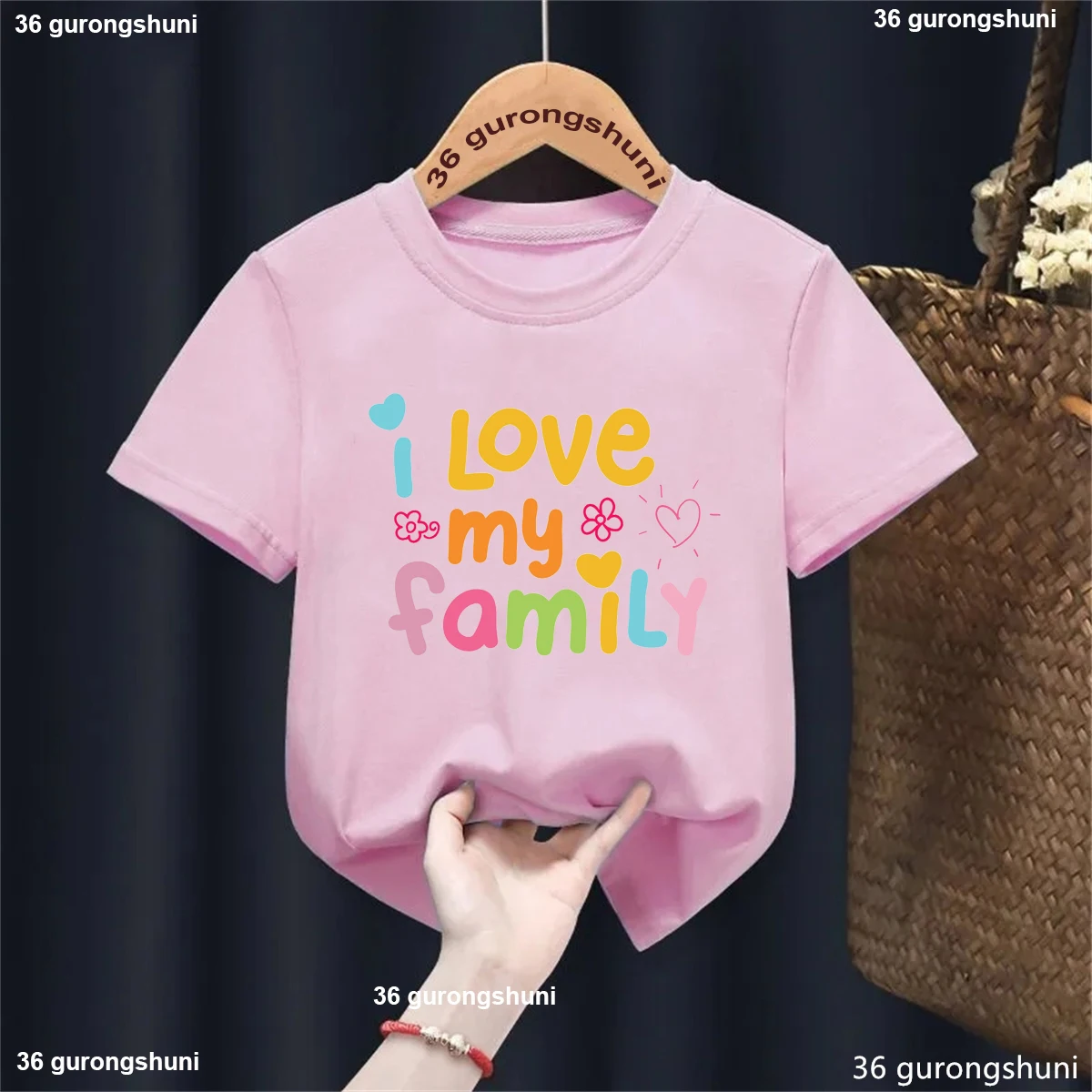 

Классическая футболка «I Love My Family», милая футболка с акварельными цветами для девочек, модная детская одежда Kawaii, летняя футболка для семейной вечеринки, топ
