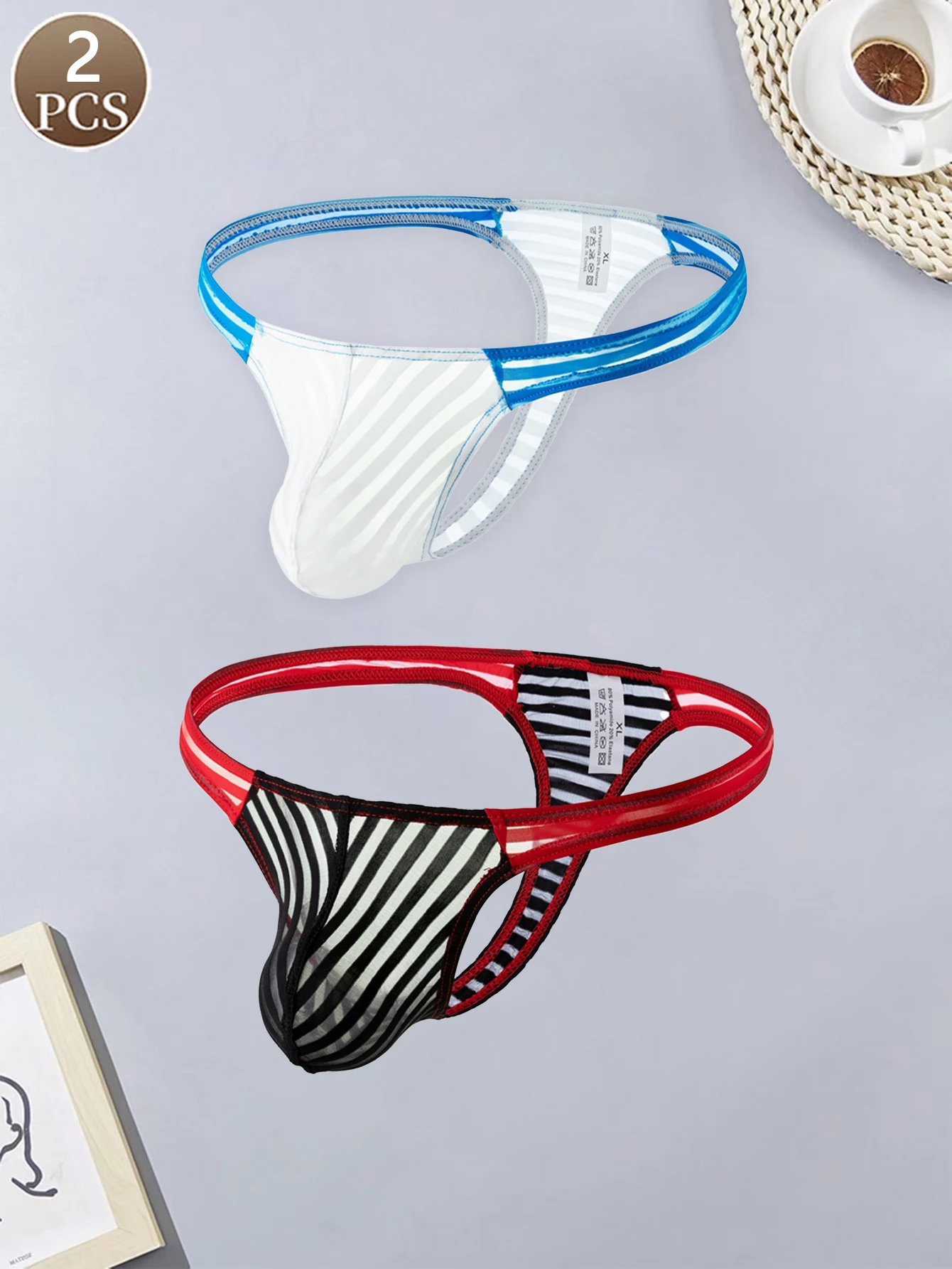 

2PCS Basic casual sports knit fabric soft and lightweight solid color striped low waisted seamless thong