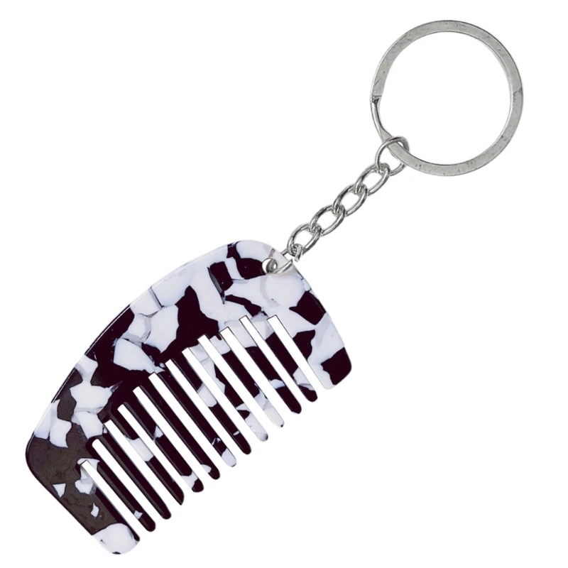 Comb Charm Keyring Acetate Miniature Milk White/Black White for Bag Backpack Purse Wallet Women Hair Care Accessory