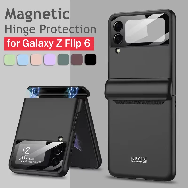 

Magnetic Case for Samsung Galaxy Z Flip 6 5G Magnetic Hinge Full Protection Camera Lens Cover Tempered Glass Z Flip6 Back Case