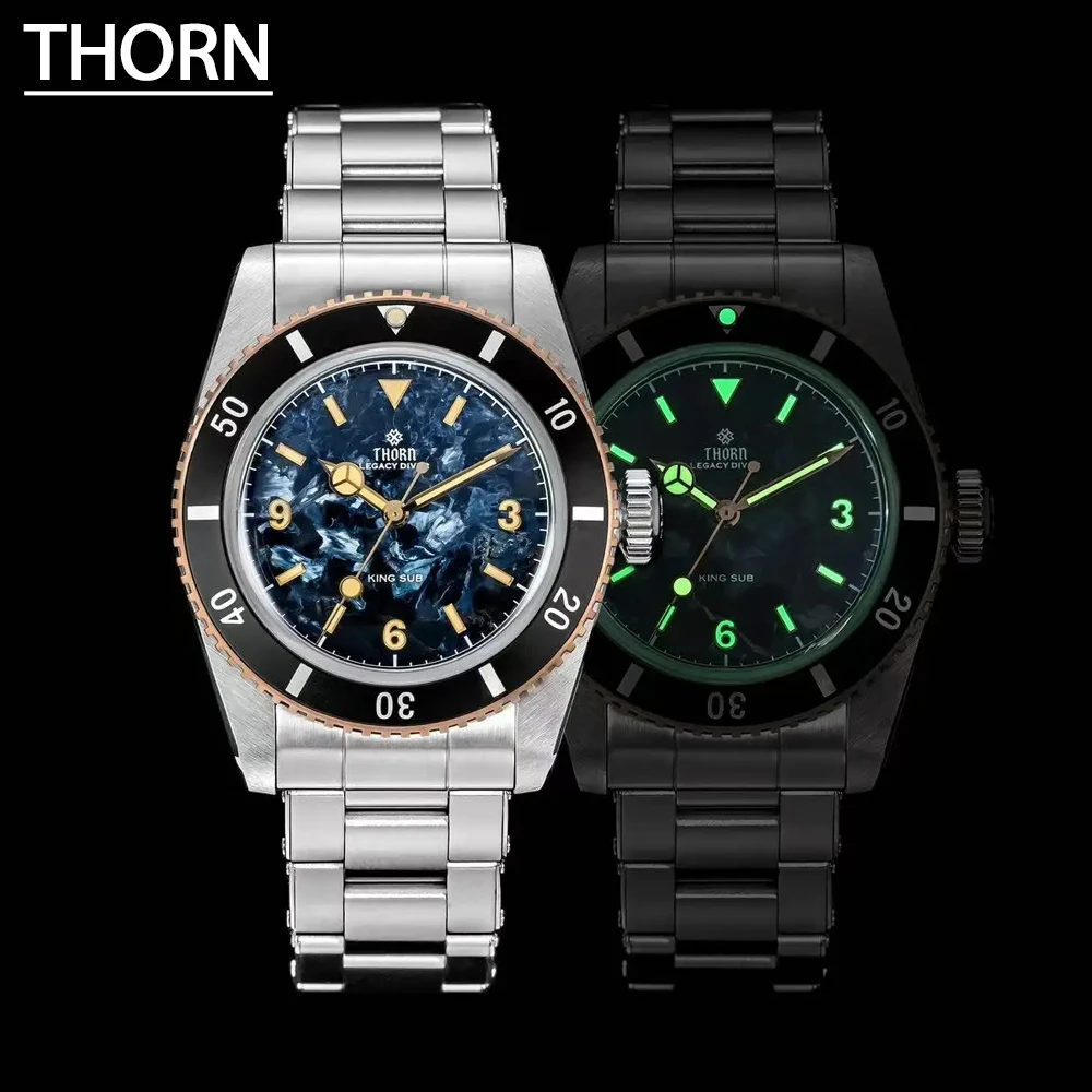 Thorn T027 Automatic Watch SW200 Movement 37mm Natural Pietersite Dial Bronze Bezel Sapphire Horween Strap Vintage Men Watch