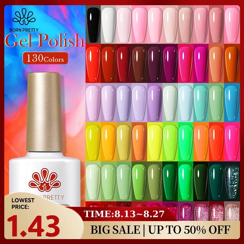 BORN PRETTY 10 ml Gel-Nagellack-Gel, 130 Farben, semi-permanenter, fester Nagelgel-Lack, Soak Off UV-Gel für Base Top Coat