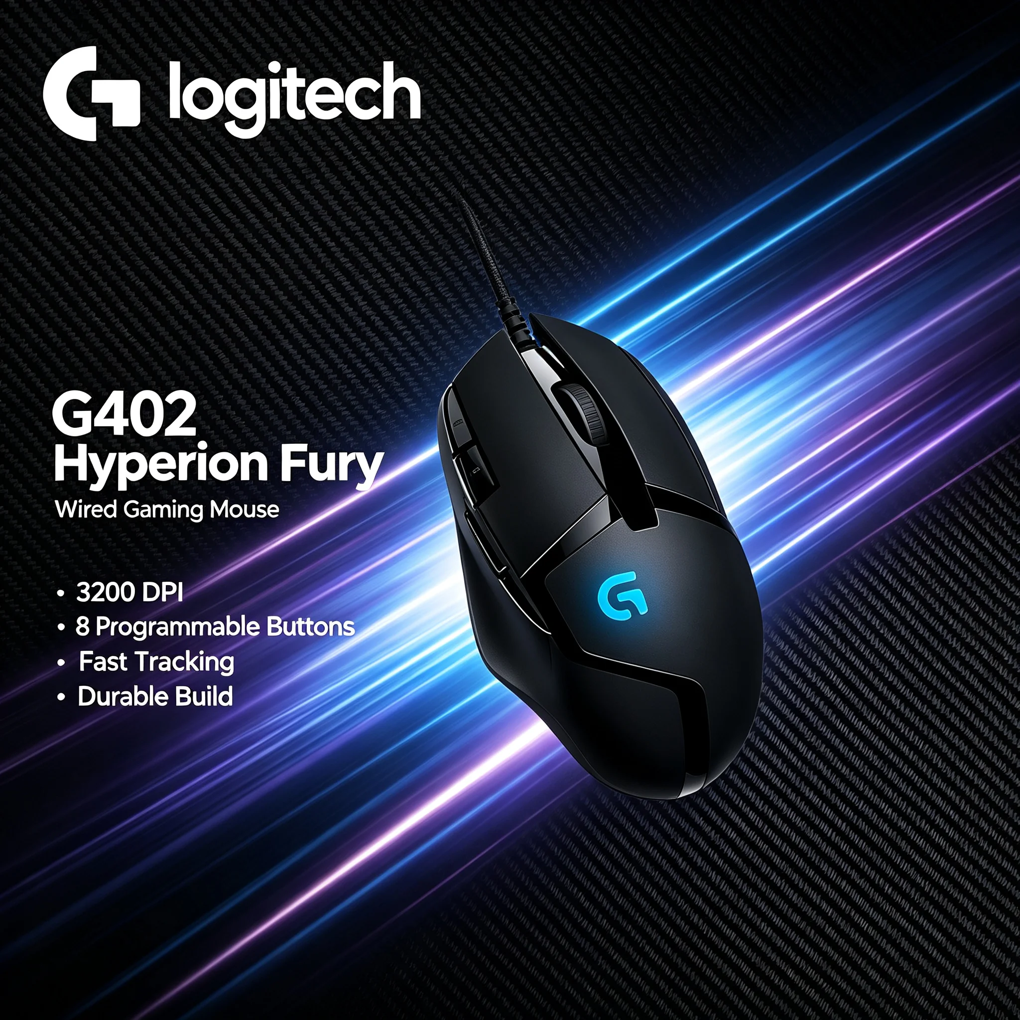 Logitech G402 Wired Optical Gaming Mouse RGB Light Effect 8 Macro Programmable Buttons High Responsive For E‑Sport Gamer USB Mic