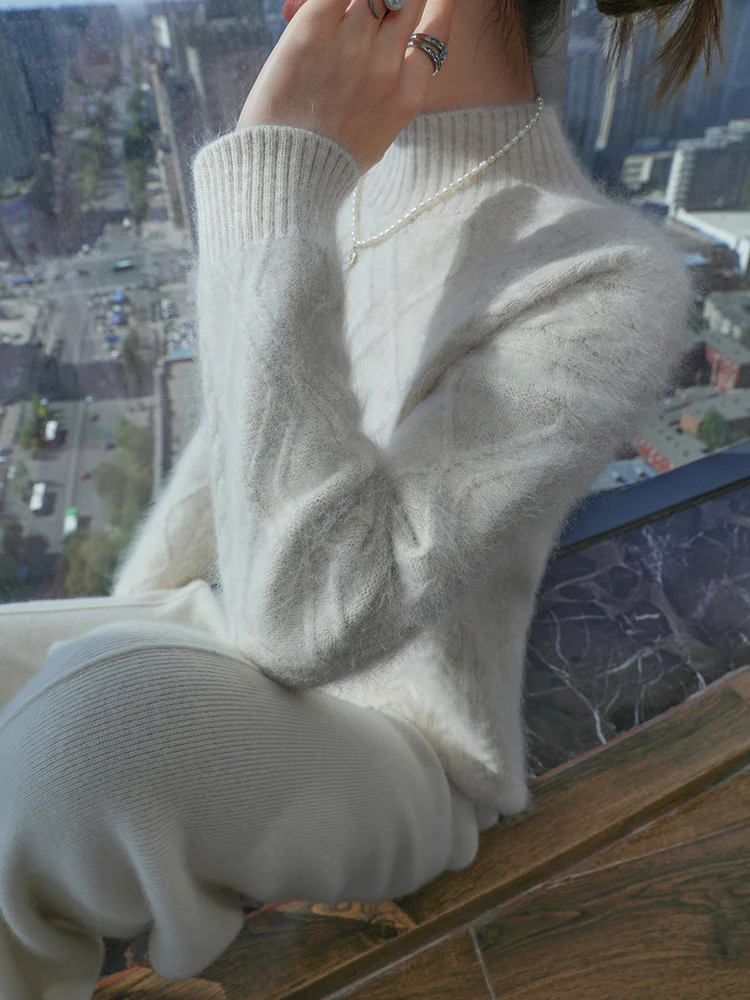 TLOML Damen-Pullover aus 100 % Nerz-Kaschmir, Stehkragen, Pullover, Herbst-Winter, solide Basic-Kaschmir-Strickwaren, weich, warm, bequem