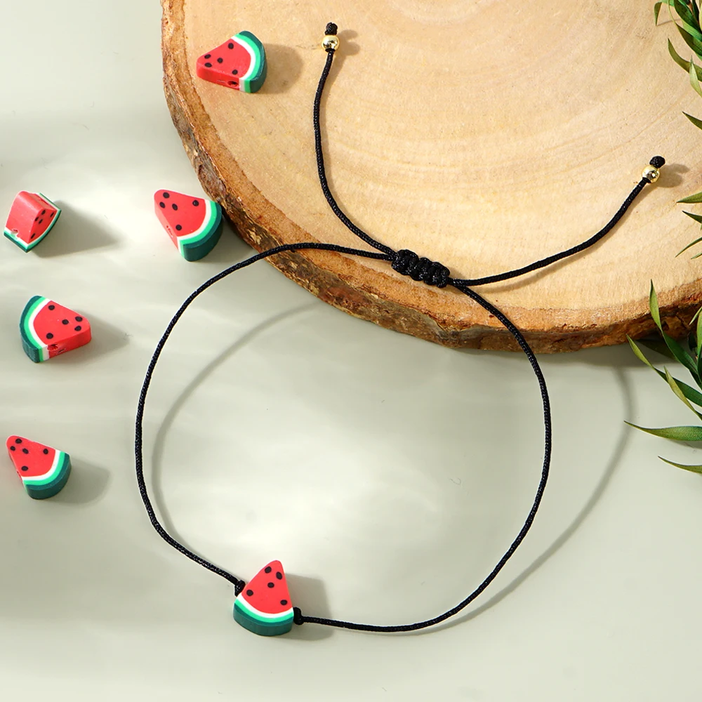 2/4/6/10PCS Simple Rope Watermelon Bracelet Boho Fruit Heishi Bracelet Set Handmade Adjustable Rope Jewelry Women Men