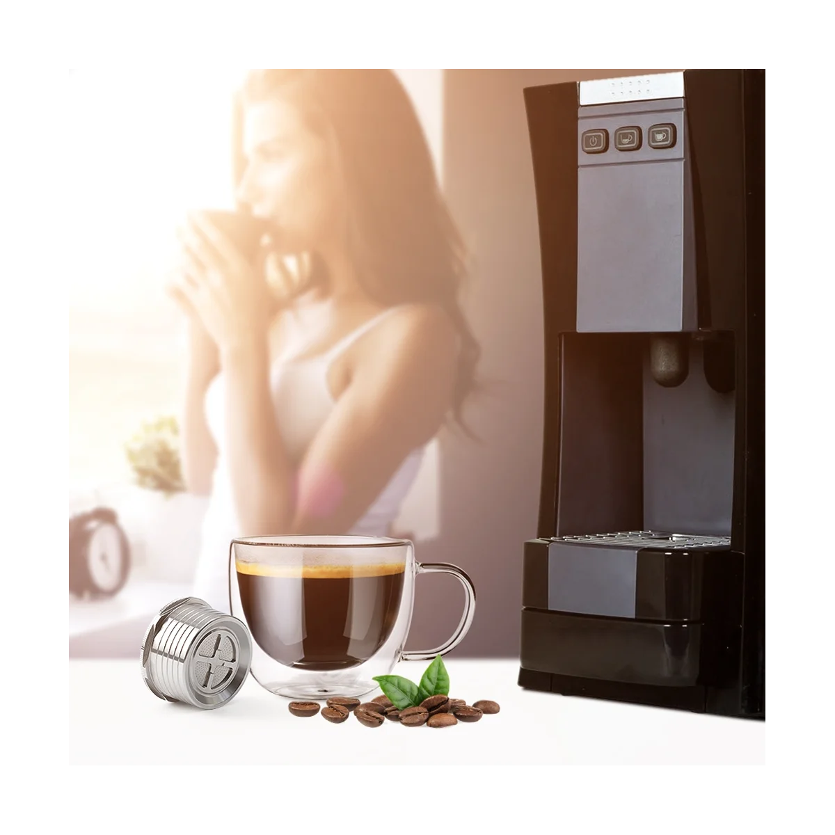 エスプレッソ用の再利用可能なコーヒーカプセル,ステンレス鋼のフィルターポッド,コーヒーマシン