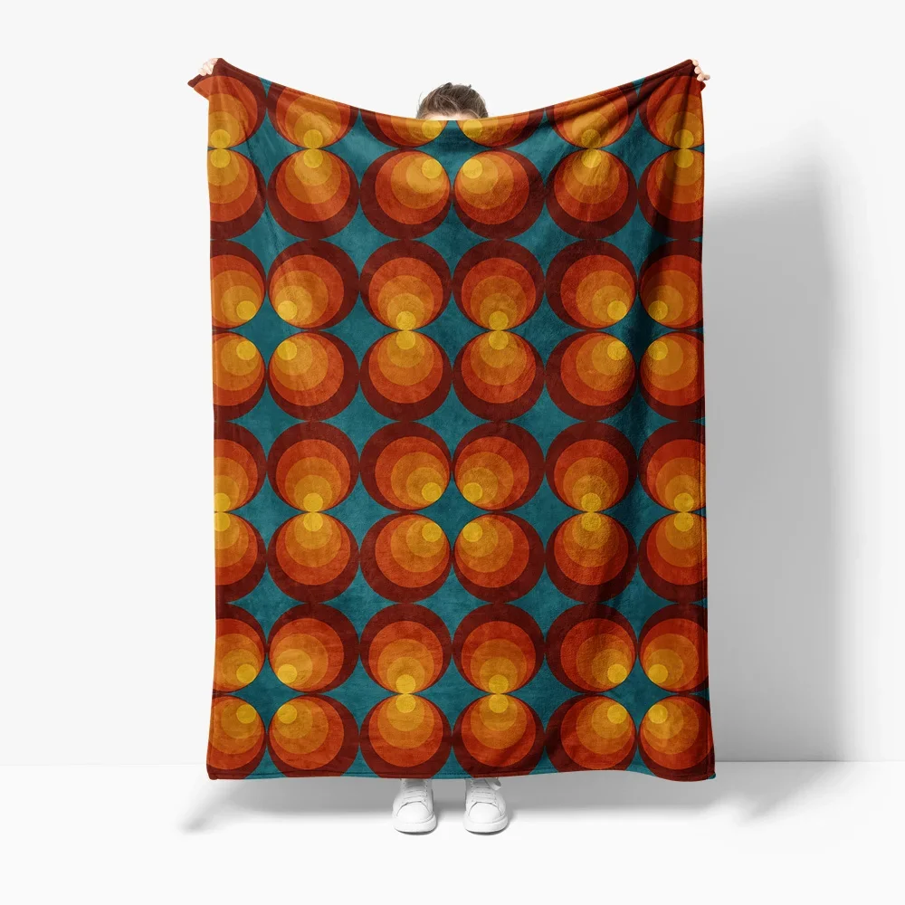 Psychedelic Retro Vintage 70s Orange Brown Circles Geometric Pattern Throw Blanket Sofa Bed Cover Cushion Decorative
