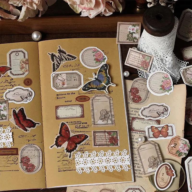 MOHAMM 45 Sheets Vintage Flower Literature Boxed White Cowhide Notes Fresh Message Card