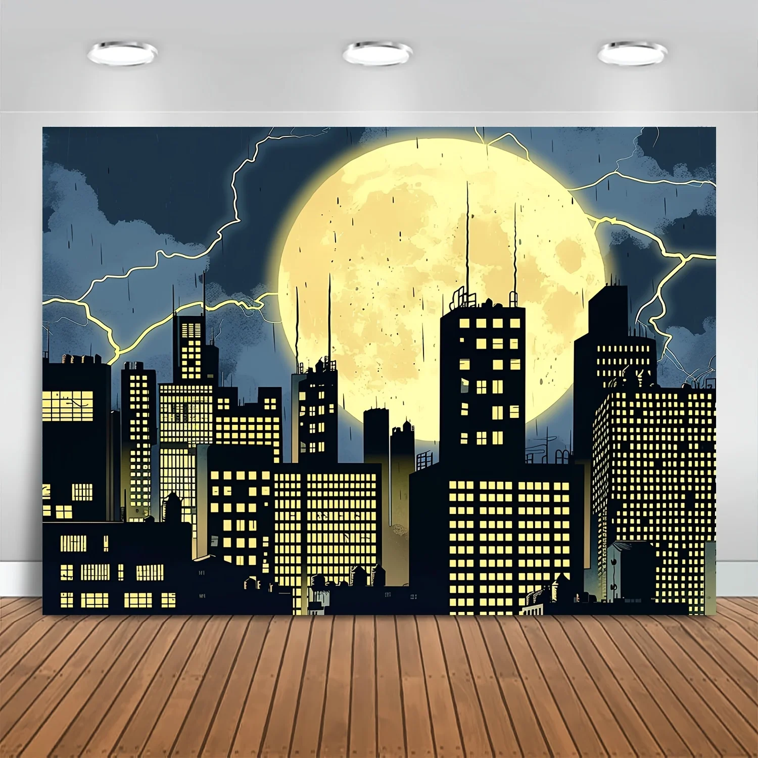 Superhero Super City Photography Background Full Moon Bat Photo Birthday party Background banner Home decor items