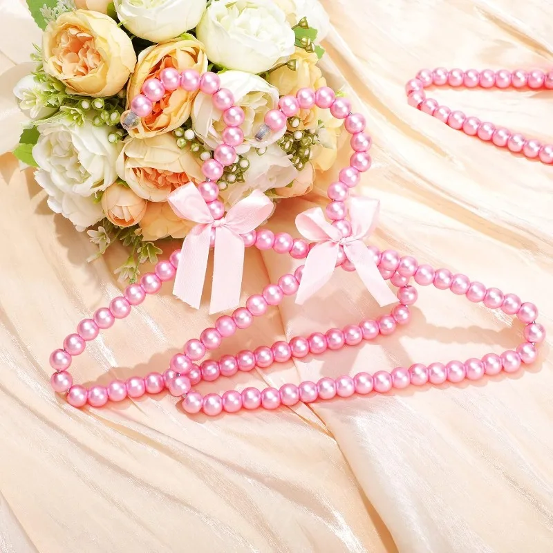 Small Pearl Hanger Mini Pearl Clothes Hangers Baby Pearl Clothes Beads Hangers Metal Elegant Hangers with Ribbon