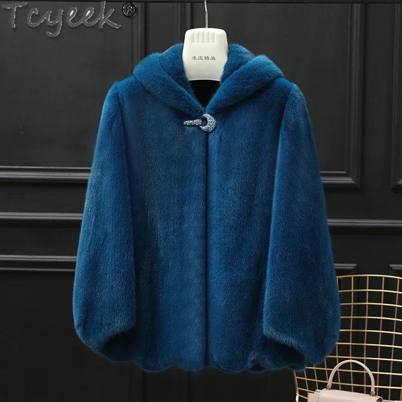 

Tcyeek Luxury Natural Fur Jackets 2023 New Winter Women's Fur Jacket Elegant Whole Female Mink Fur Coat Woman Clothing Hooded