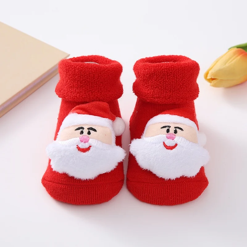 Christmas Holiday Winter Socks Newborn Baby Cute Cartoon Christmas Elements Soft Non-slip Floor Socks Toddler New Year Gift