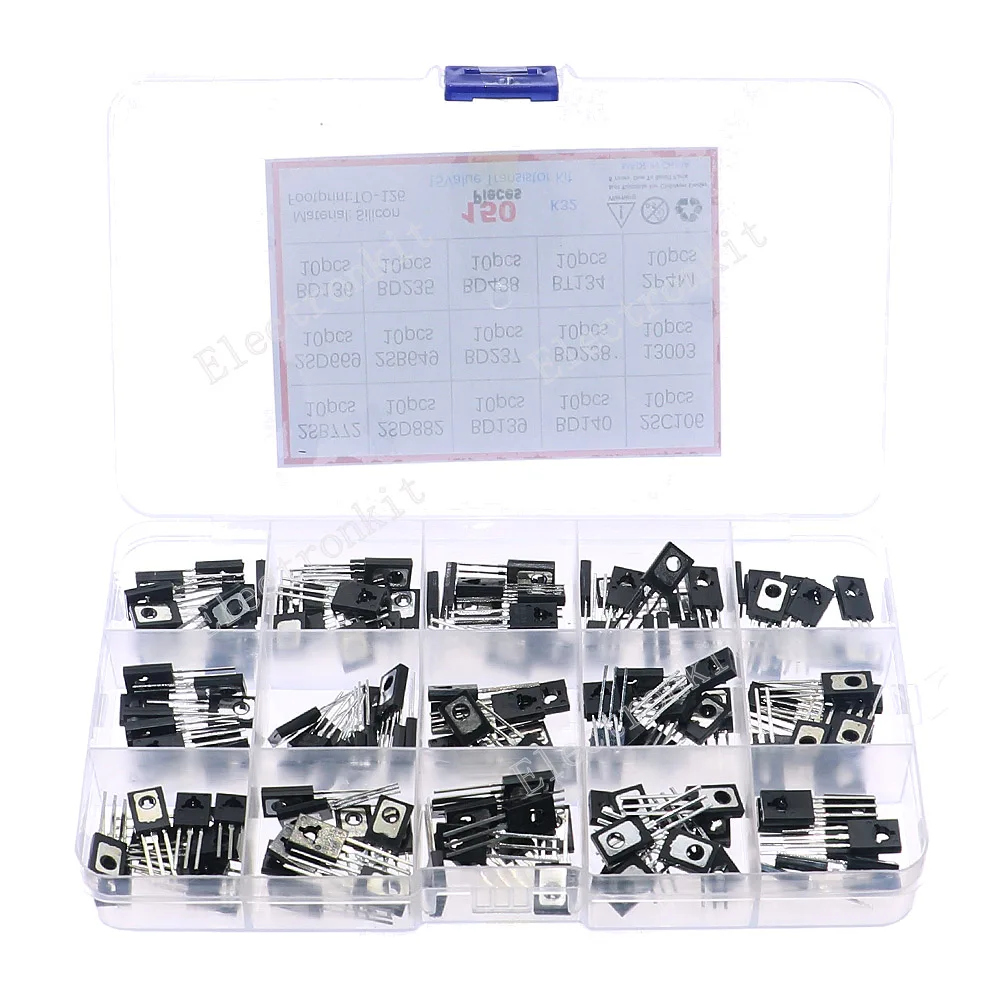 150pcs 15models B772 D882 BD139 BD140 C106 D669 B649 D237 D238 13003 BD136 BD235 BD438 BT134 2P4M TO-126 Transistor Assorted Kit