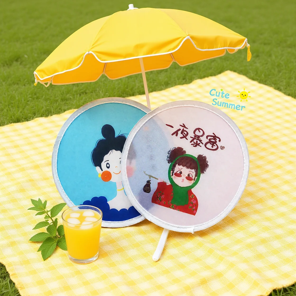 Round Folding Fan Comfortable Korean Fan Polyester Portable Fan Portable For Outdoor Travel Daily Use Students