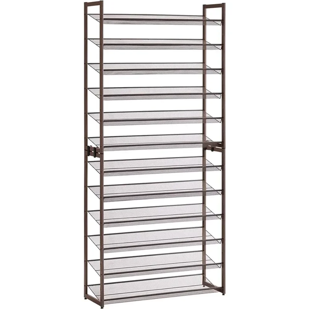 12-Tier Tall Metal shoe rack, Set of 2 6-Tier Big Stackable Shelf, Adjustable Feet, Slanted Shelves, freight free