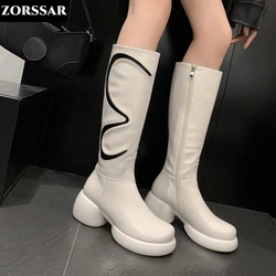 European Style Woman Boots Knee High Platfrom Autumn Winter Knight Combat Gothic Elegant Chunky Heel Women Shoe Catwalk Footwear