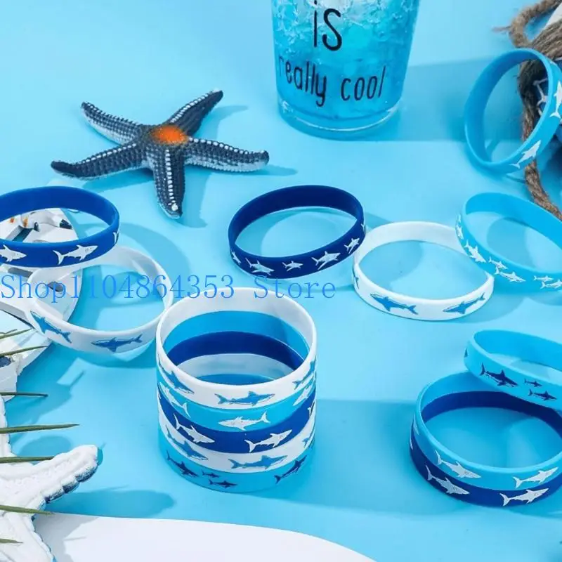 652F Shark Pattern Silicone Bracelet Stylish Wristband Lightweight Stretchy Design For Sports Travel Water Activities