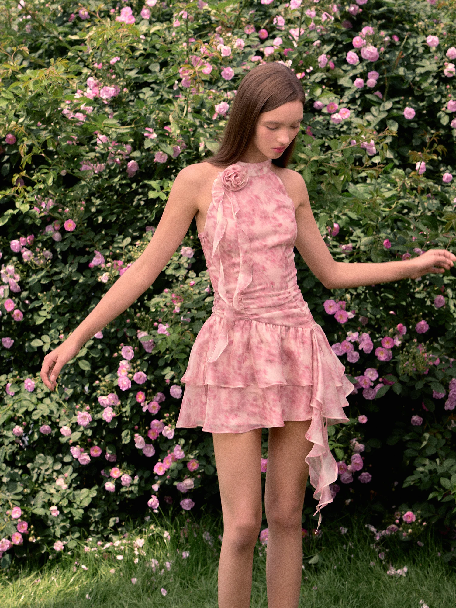 LaluneDuCiel novedad de verano Svel Ne estampado colgante Sa Dr falda acampanada de fibra de poliéster longitud ort patrón Floral