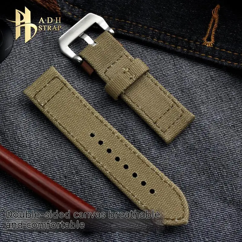 Double Sided Canvas Watch Strap For Panerai PAM00618 Fossil Seagull 6109/6106/6107 Nylon Watchband 24mm Men