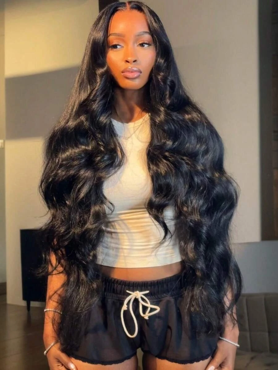 34 42 Inch Body Wave 13x4 HD Lace Frontal Wig Human Hair Natural Black 13x4 Lace Front Wigs  Brazilian Pre Plucked Lace For Women