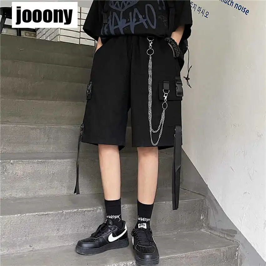 Fashion Chain High Waist Joggers Short Pants Casual Loose Cargo Shorts men Harajuku Hip Hop Punk Large Pocket Wide Leg Shorts