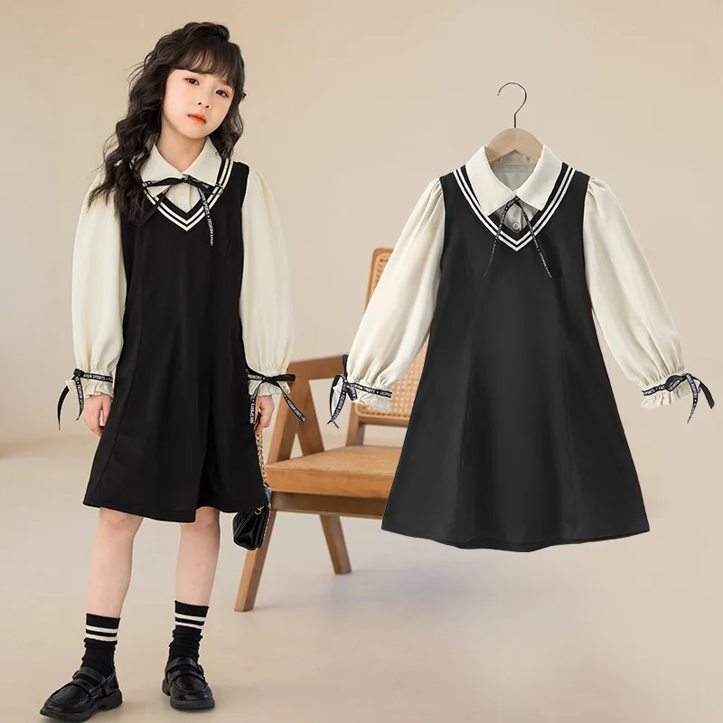 

2023 Girls Dress Korean Fashion Dress for Girls Spring Antumn Casual Princess Long-Sleeve Dresses School Uniform Girls Clothing