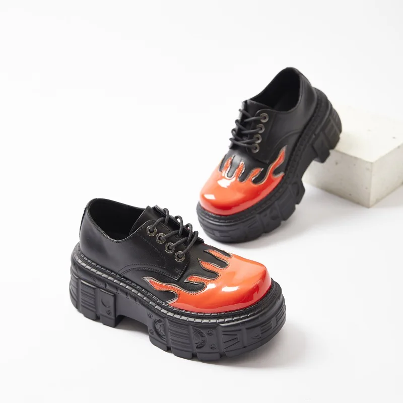 Large Size Women\'s 2025 New Platform Men\'s Orange Small Leather Punk Sneakers Shoes 8 Cm