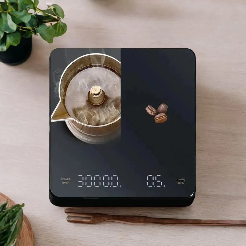 High Precision Digital Coffee Scale with Timer LED for Espresso USB 3kg Max Weighing 0.1g Measures in Oz/ml/g Kitchen Scale - Pe