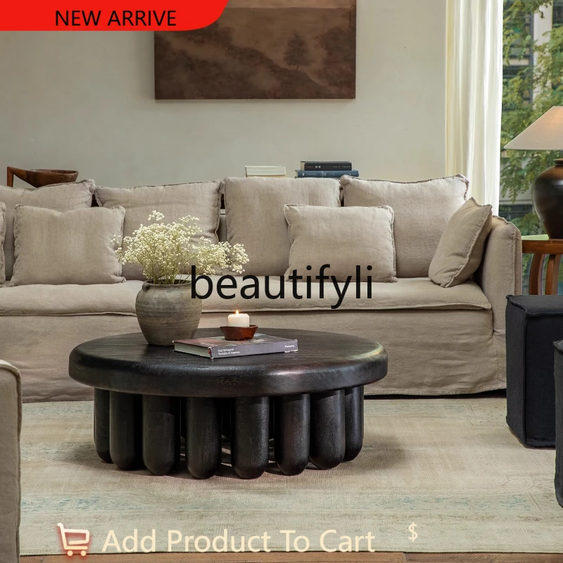 

Creative Log Cabin Hotel Tea Room All Solid Wood Living Room Round Coffee Table G1218