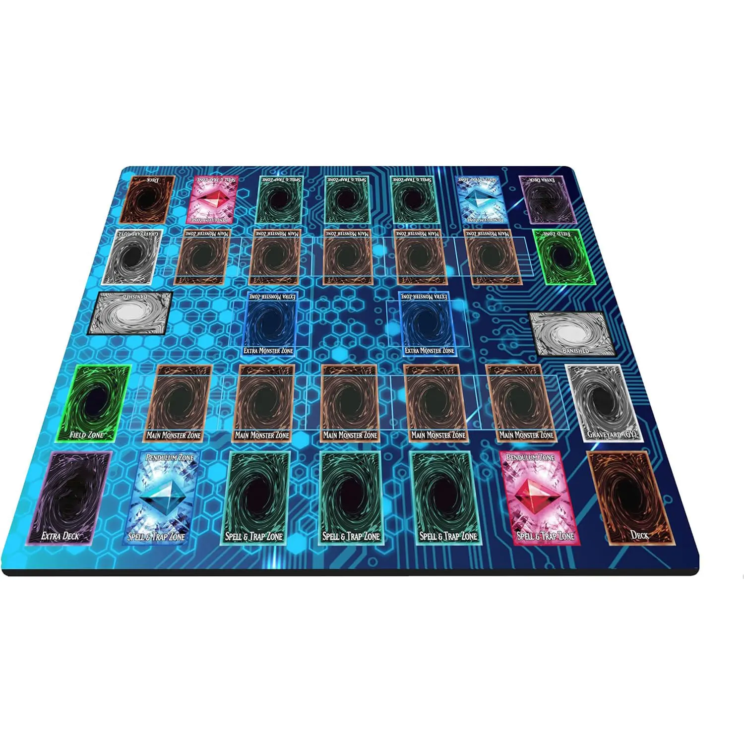 2 Player Duel Link Zones Custom Playmat - Rubber Game Mat 53 cm x 63 cm (Link Style) Compatible with Yugioh! TCG