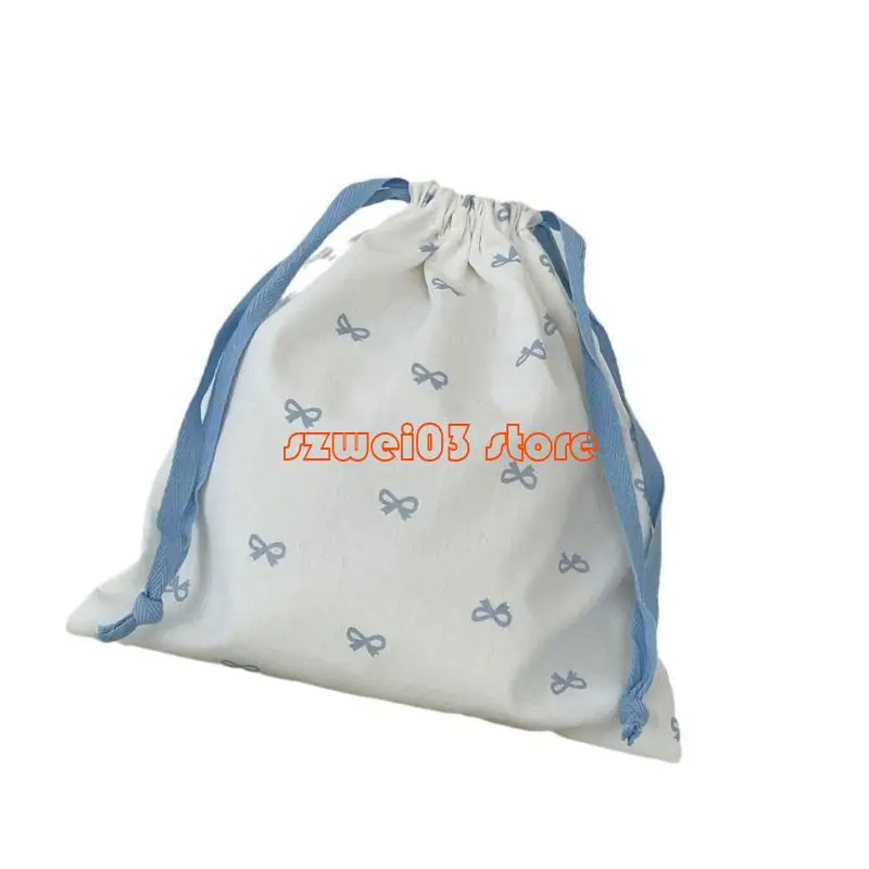 

D46C Drawstring Bag Cosmetic Storage Bows Makeup Bag Portable Storage Bag Small Canvas Bag for Cloth Toy Travel Items