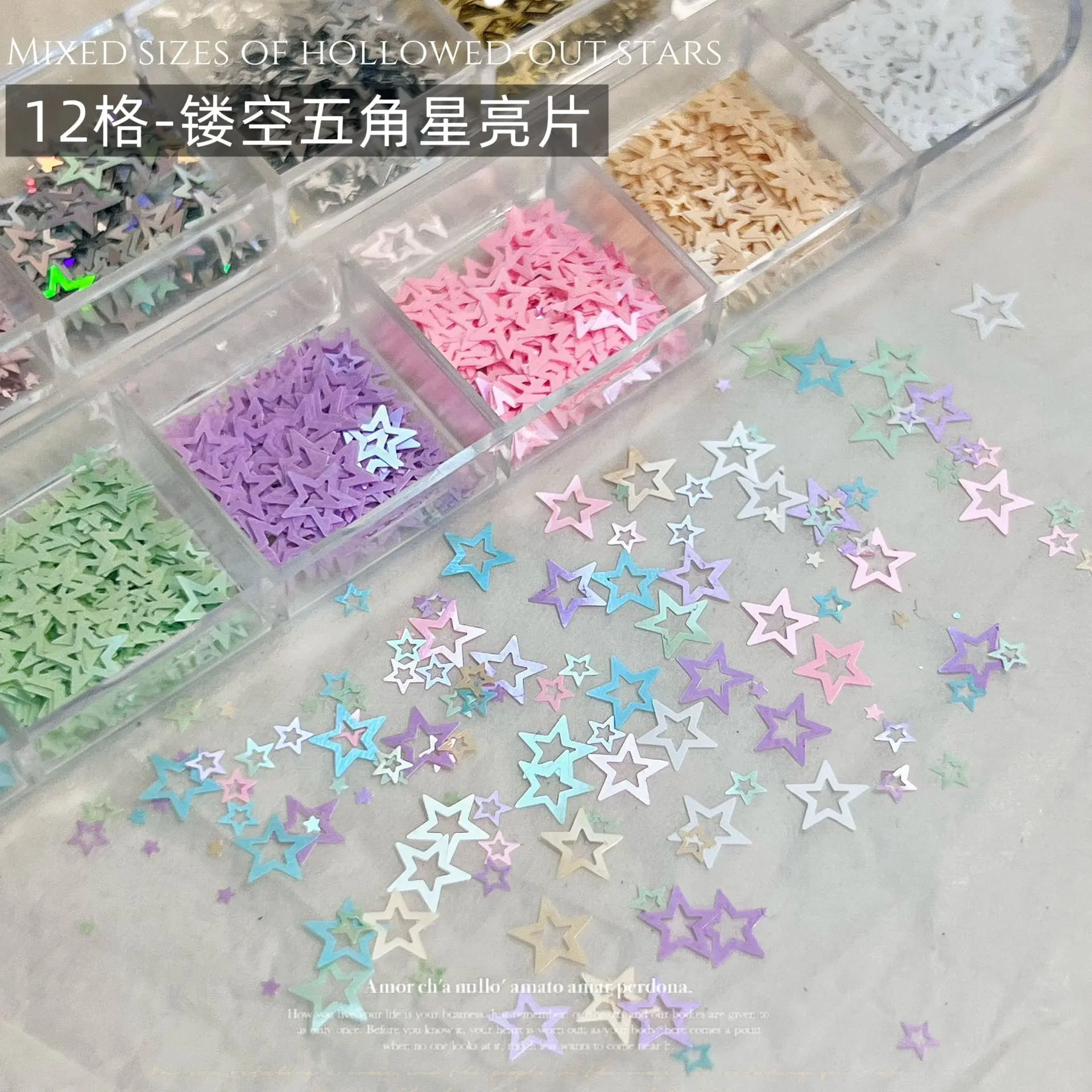 Hollowed-out Star Sequin Nail Art Accessories Ultra-Thin Colorful Macaron Five-Pointed Star DIY Nail Decorations