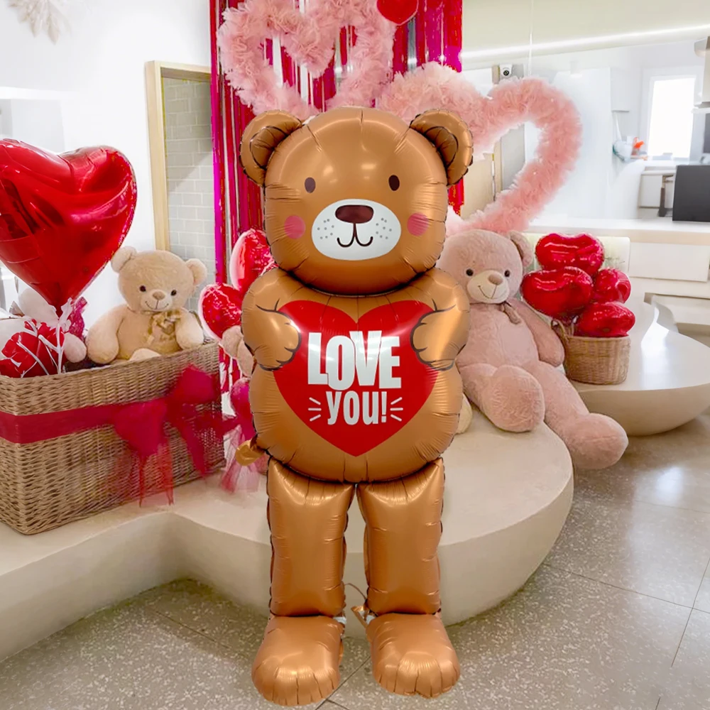 1pc 'I Love You' Standing Heart-Shaped Brown Bear Balloon. Suitable for Valentine's Day, Birthdays, Party Decorations - view 3