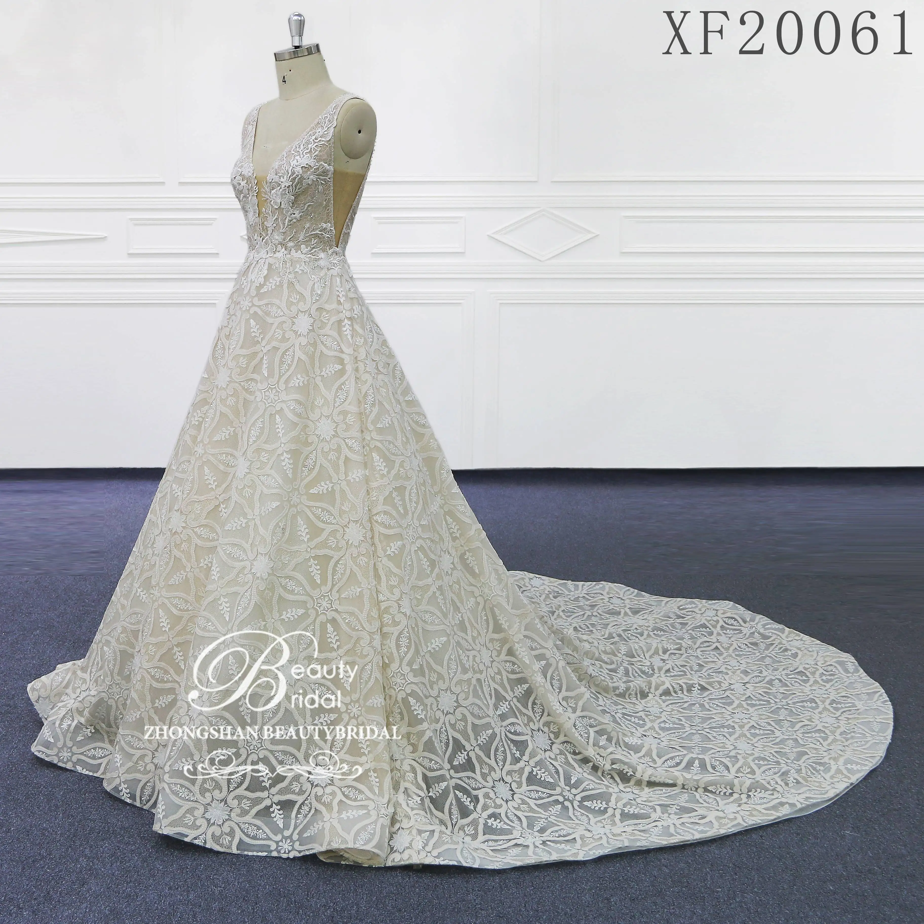 Beautybridal 100% Real Photos Luxury Wedding Dresses Chapel Train Lace Appliques Regular full and Japan  Vestido xf16093