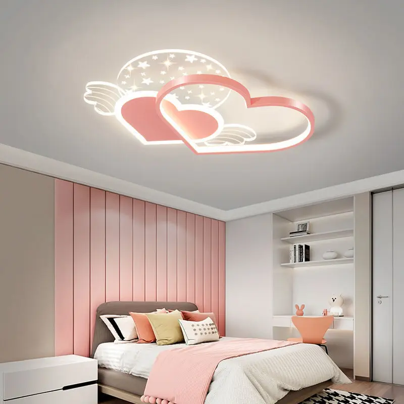 Warm Romantic Children\'s Room Ceiling Lamps LED Heart Shaped Lamp Pink Crown Light Princess Room Girl Boy Bedroom Ceiling Lights