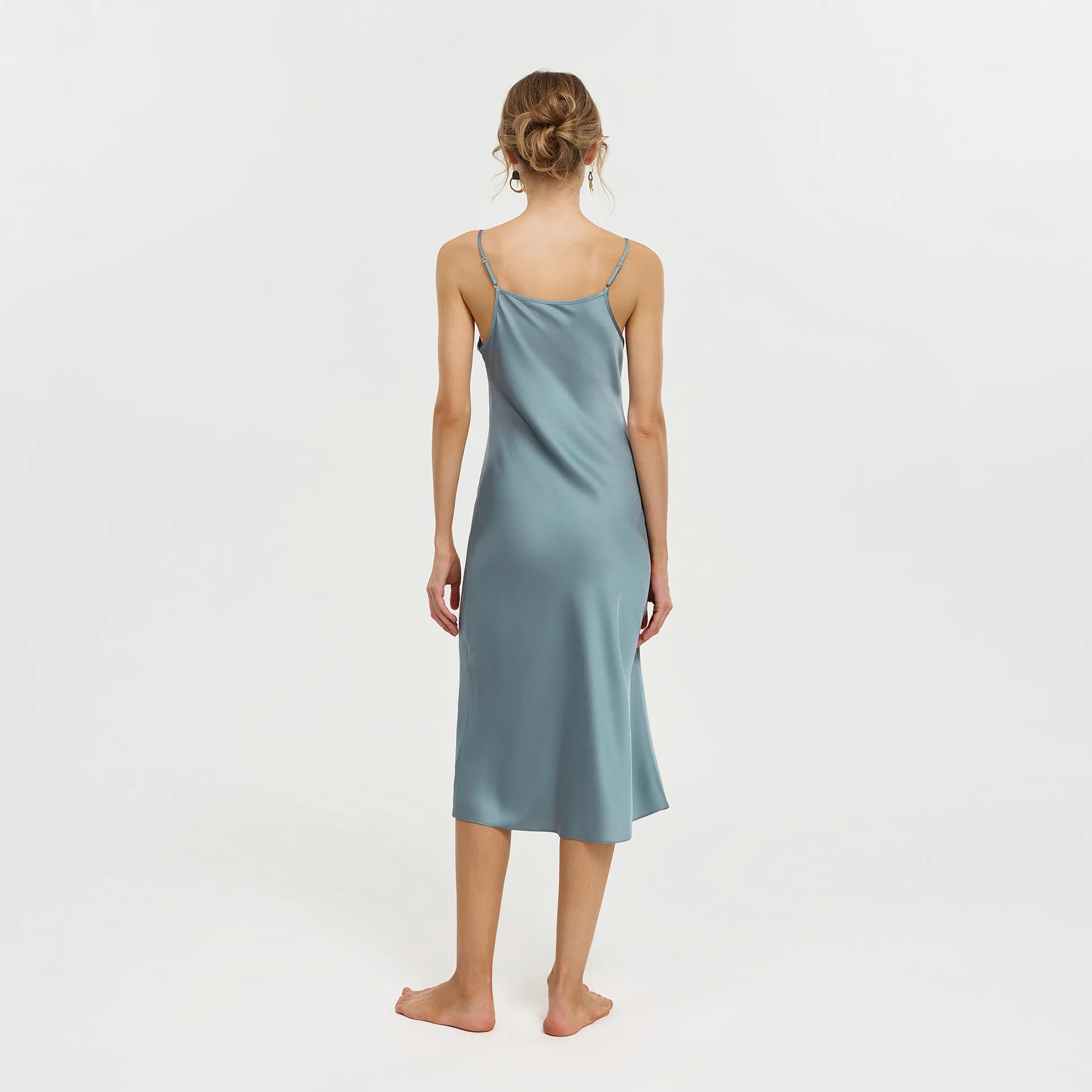 Solid Color Female Long Nightgown Home Dressing Gown Sexy Suspender Nightdress Summer Ice Silk Sleepwear Lounge Wear