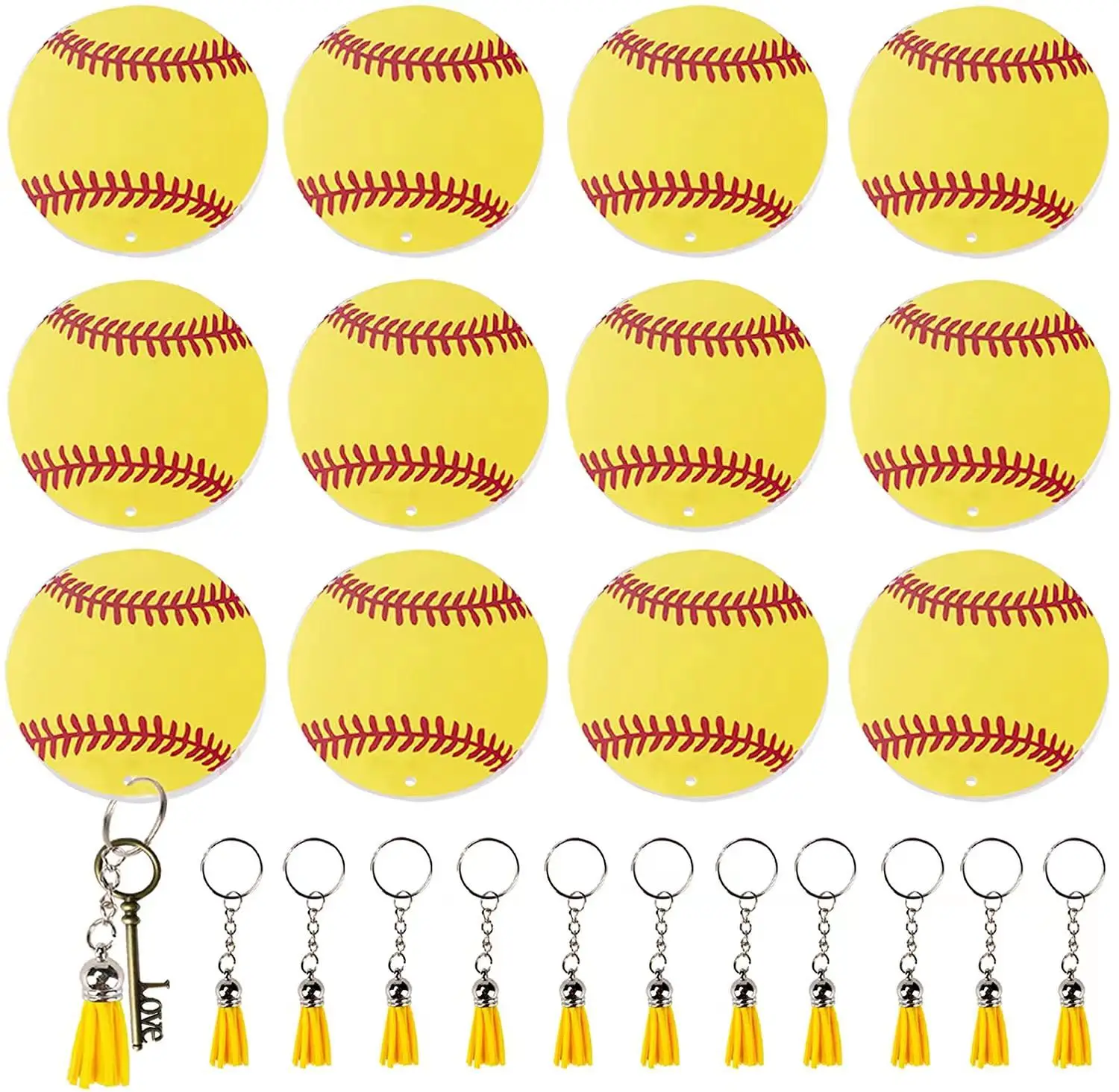 48Pcs Baseball Acrylic Keychain Blanks Keychain Set With Tassel For Baseball Party Birthday Athletes Souvenir DIY Keychain Craft